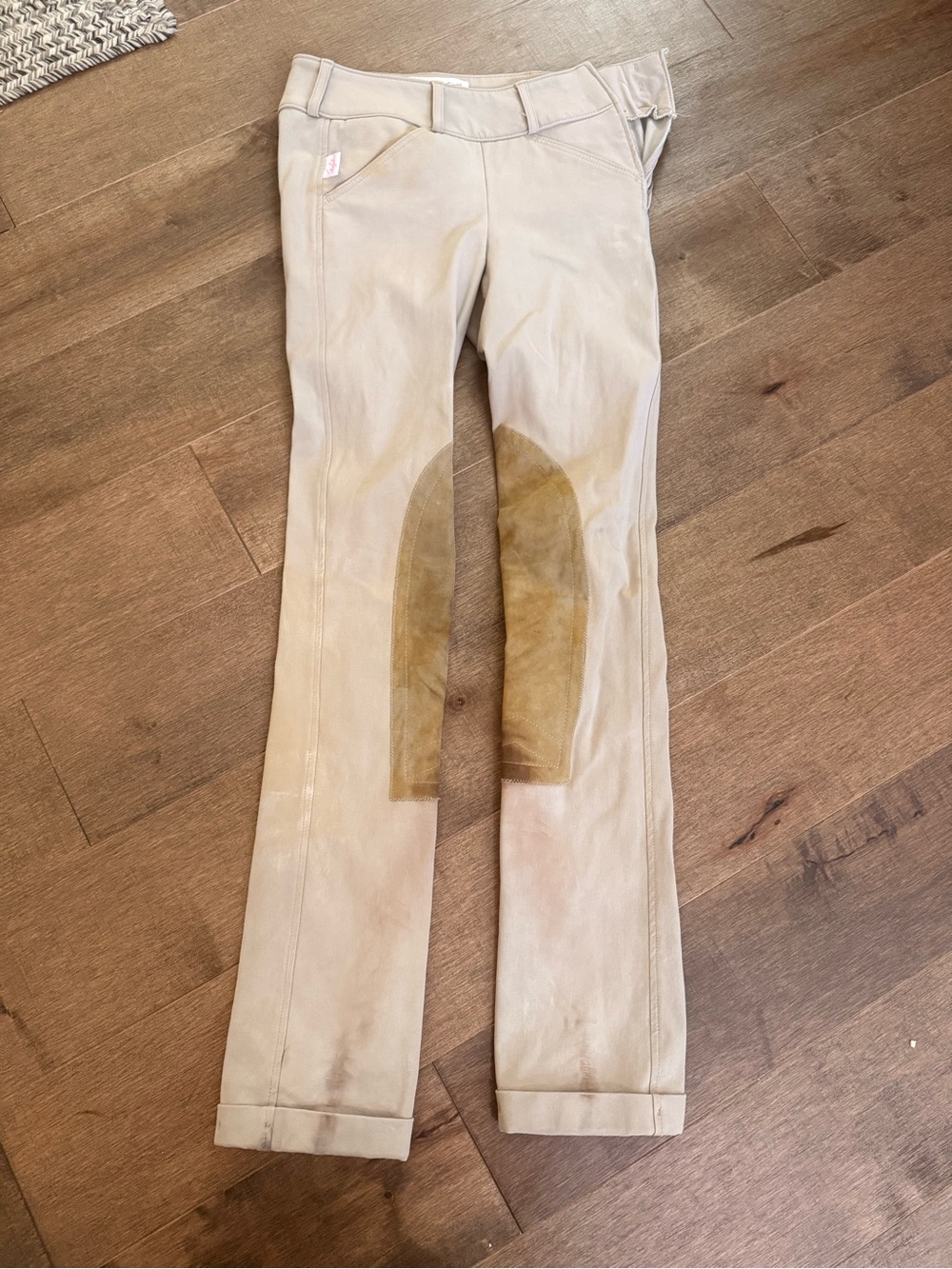 The Tailored Sportsman Kids Beige Riding Breeches with Brown Knee Patches